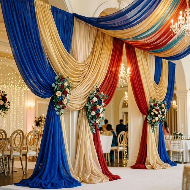 Colorful event decoration fabrics for venue draping and celebrations at Chokcharoen Phuket