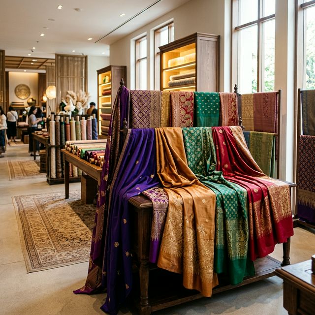 Luxurious Thai silk and premium fabrics at Chokcharoen fabric store in Phuket